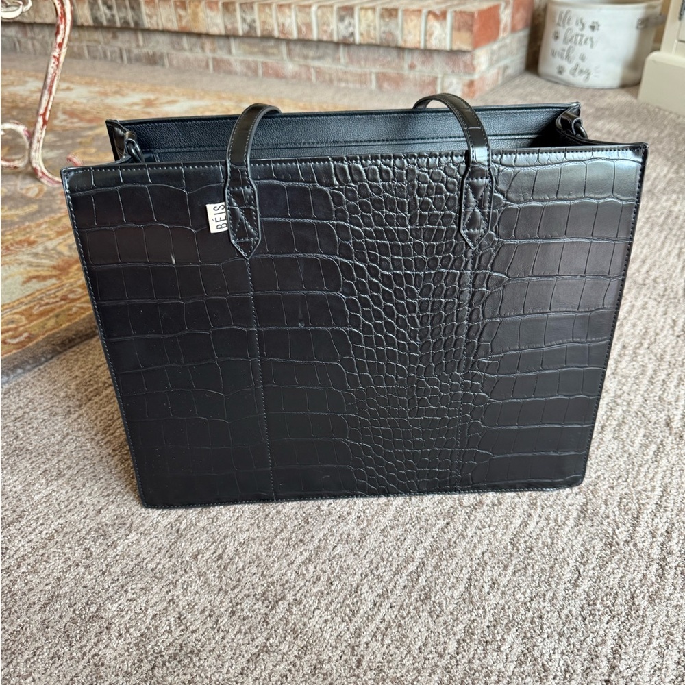 BEIS Black Crocodile-Embossed